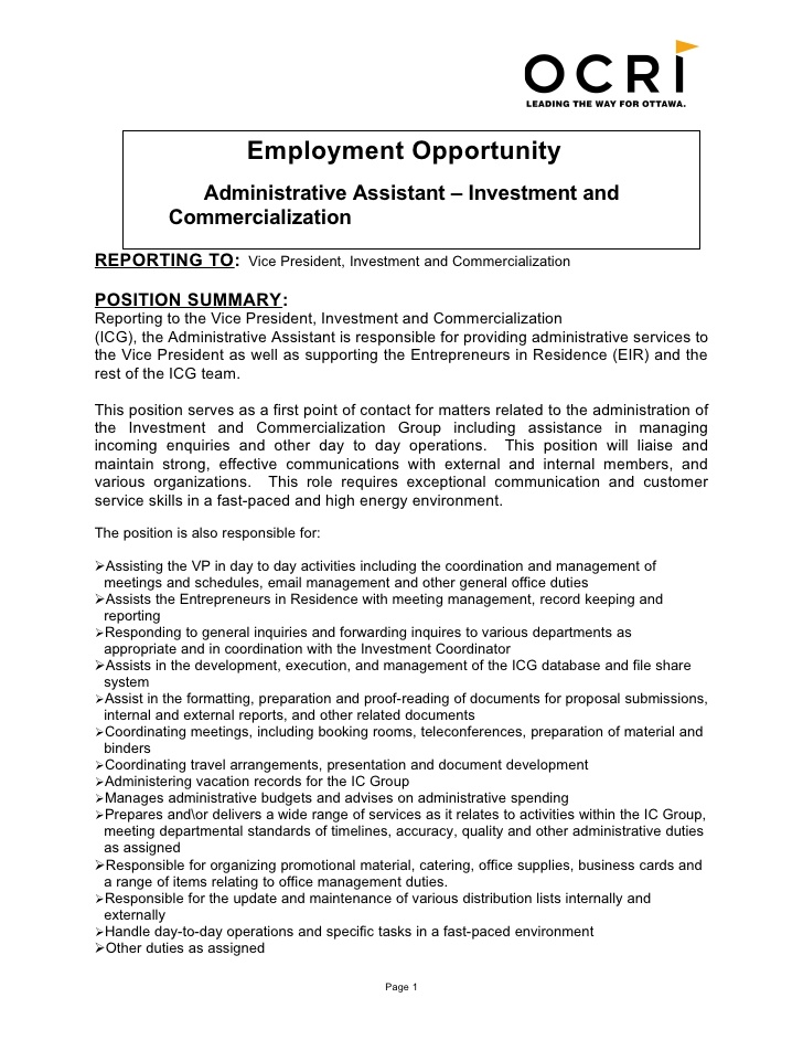 Administrative assistant job description